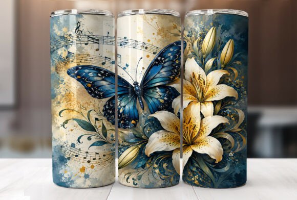 Download Blue Butterfly Lily Floral Tumbler Wrap - Premium Bundle