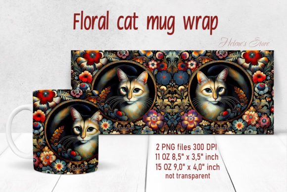 Download Flowers Cat Mug Wrap Sublimation Designs - Sublimation design Collection
