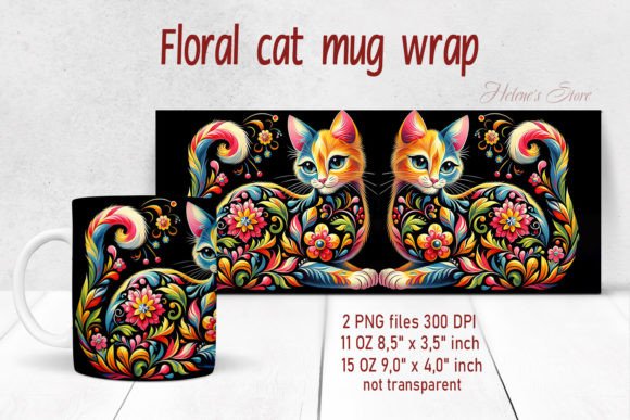 Download Flowers Cat Mug Wrap Sublimation Designs - Premium Resources