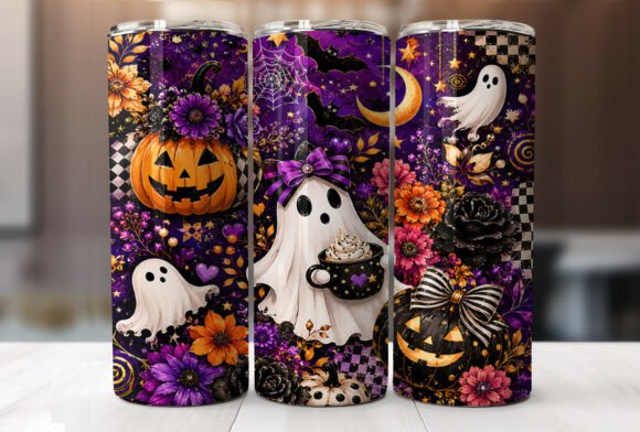 Download Cute Halloween Ghost Floral Tumbler Wrap - Premium Resources