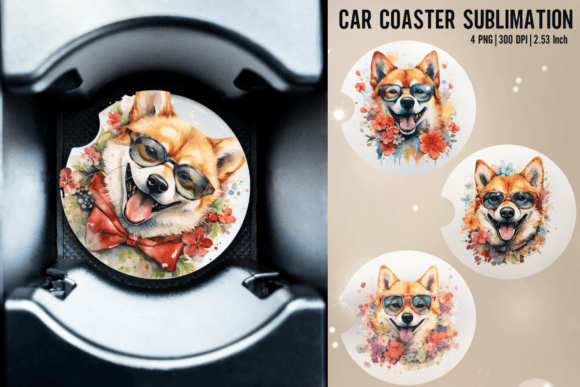 Download Shiba Car Coaster Sublimation Designs - Sublimation design Collection