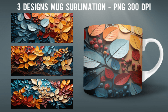 Download 3D Leaf Mug Wrap Sublimation Designs - Sublimation design Collection