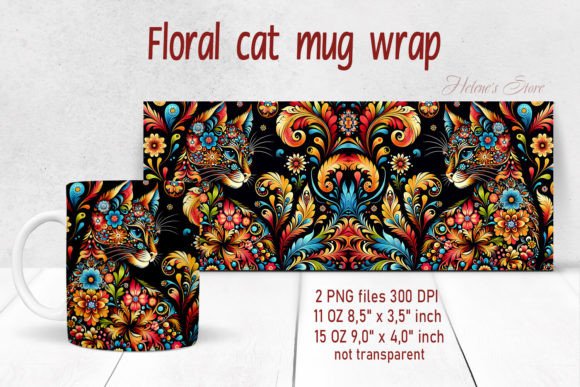 Download Flowers Cat Mug Wrap Sublimation Designs - Sublimation design Collection