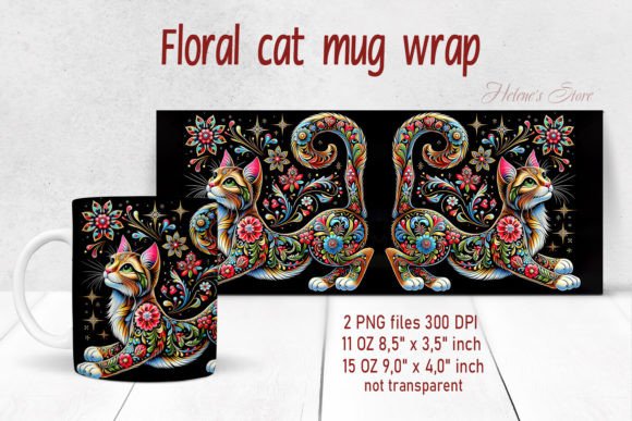 Download Flowers Cat Mug Wrap Sublimation Designs - Sublimation design Collection