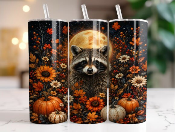 Download Fall Raccoon Pumpkin Floral Tumbler Wrap - Premium Resources