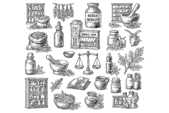 Download Vintage Herbal Medicine Sketch Set - Herbal Collection