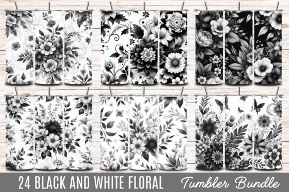 Download Black and White Floral Tumbler Wrap - Premium Bundle