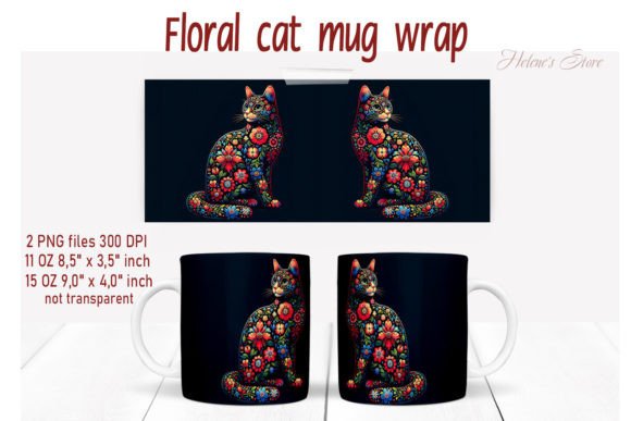 Download Flowers Cat Mug Wrap Sublimation Designs - Sublimation design Collection