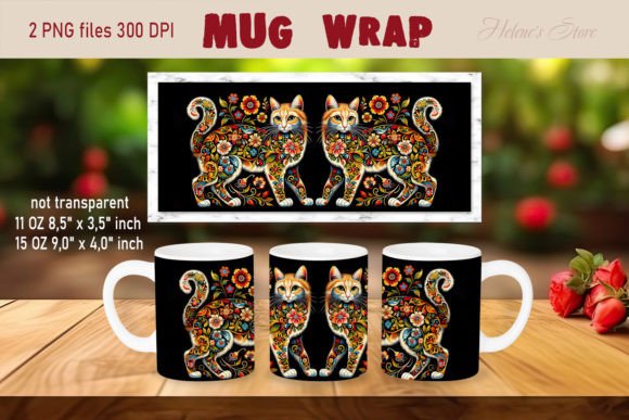 Download Florals Cat Mug Wrap Sublimation Designs - Premium Resources