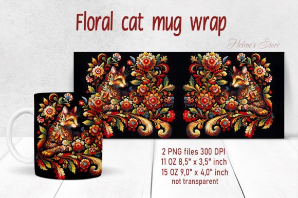 Download Flowers Cat Mug Wrap Sublimation Designs - Sublimation design Collection