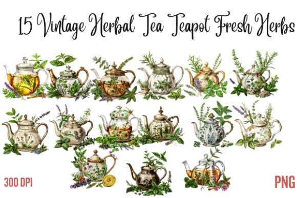 Download Vintage Herbal Tea Teapot Fresh Herbs - Herbal Collection