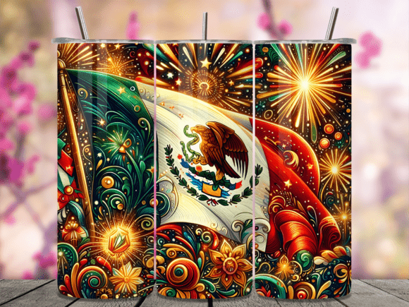 Download Mexico Flag Firework Floral Tumbler Wrap - Premium Bundle